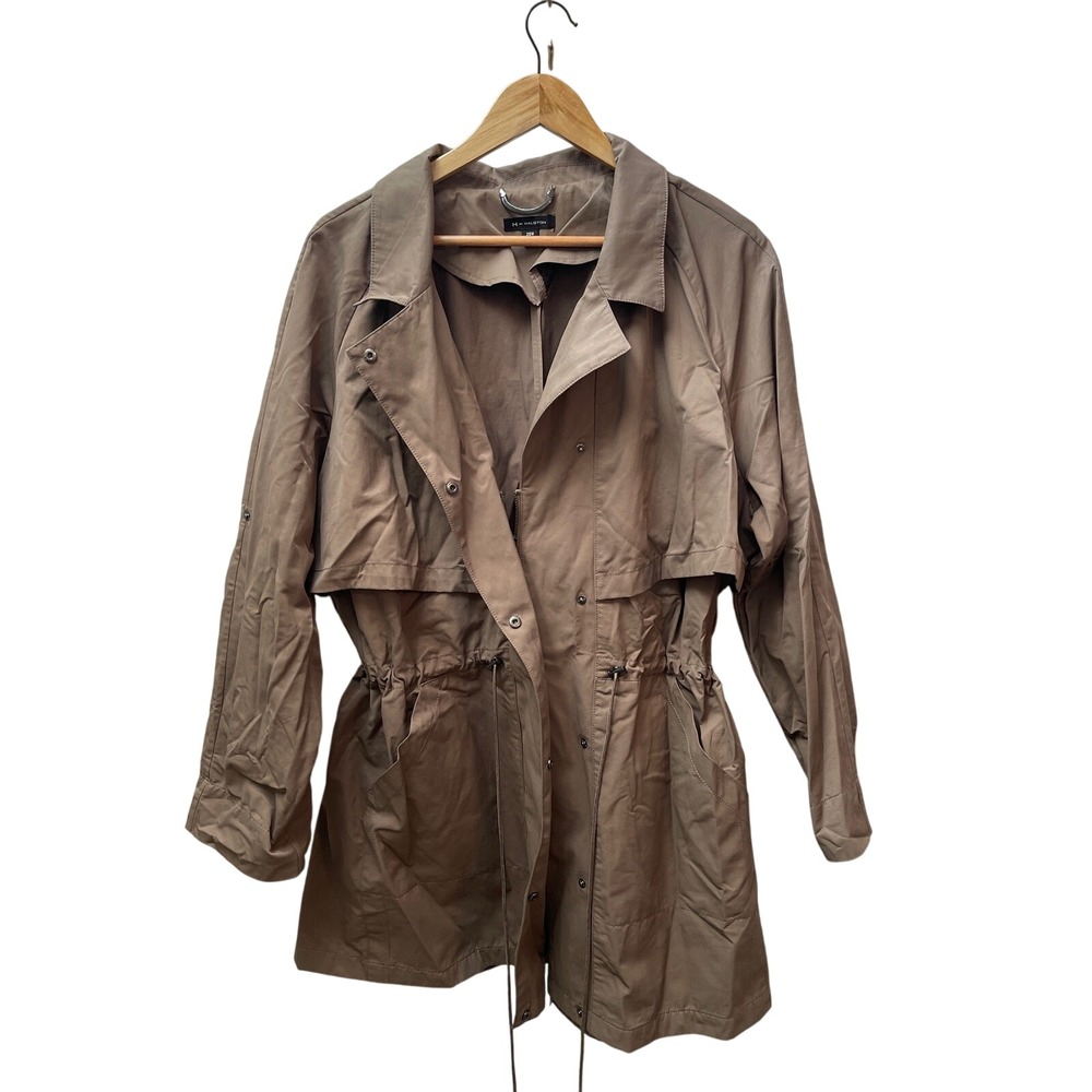 H by Halston Button Zip Front Water Repellant Brown Taupe Trench Coat Size 26W